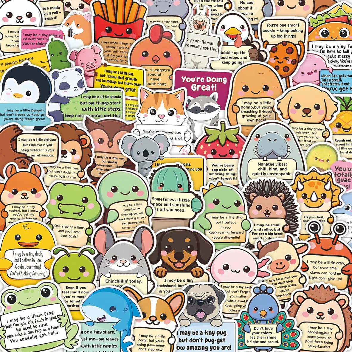 50 autocollants mignons d'animaux de soutien émotionnel, autocollants de motivation DIY pour scrapbo