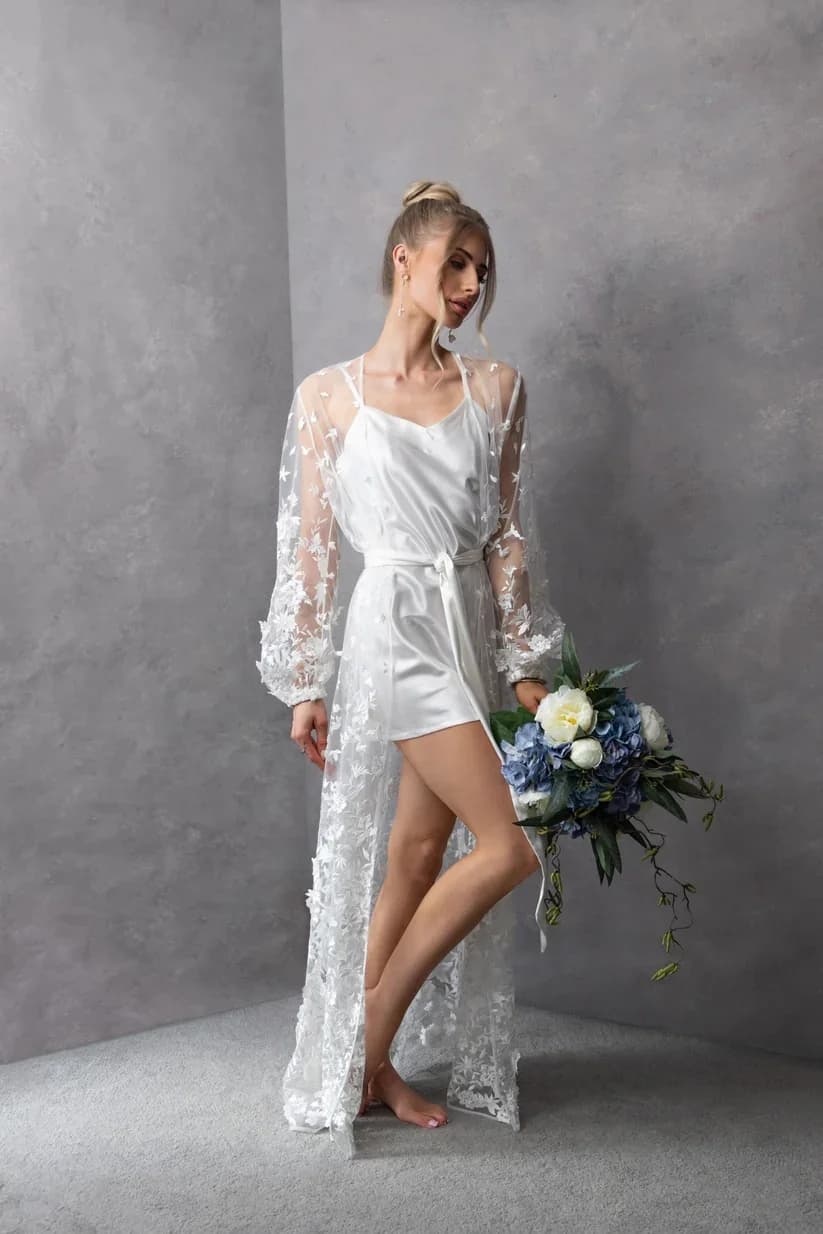 Robe de mariée en dentelle et chemise de nuit, deux pièces, pour les patients, quelle que soit la sé