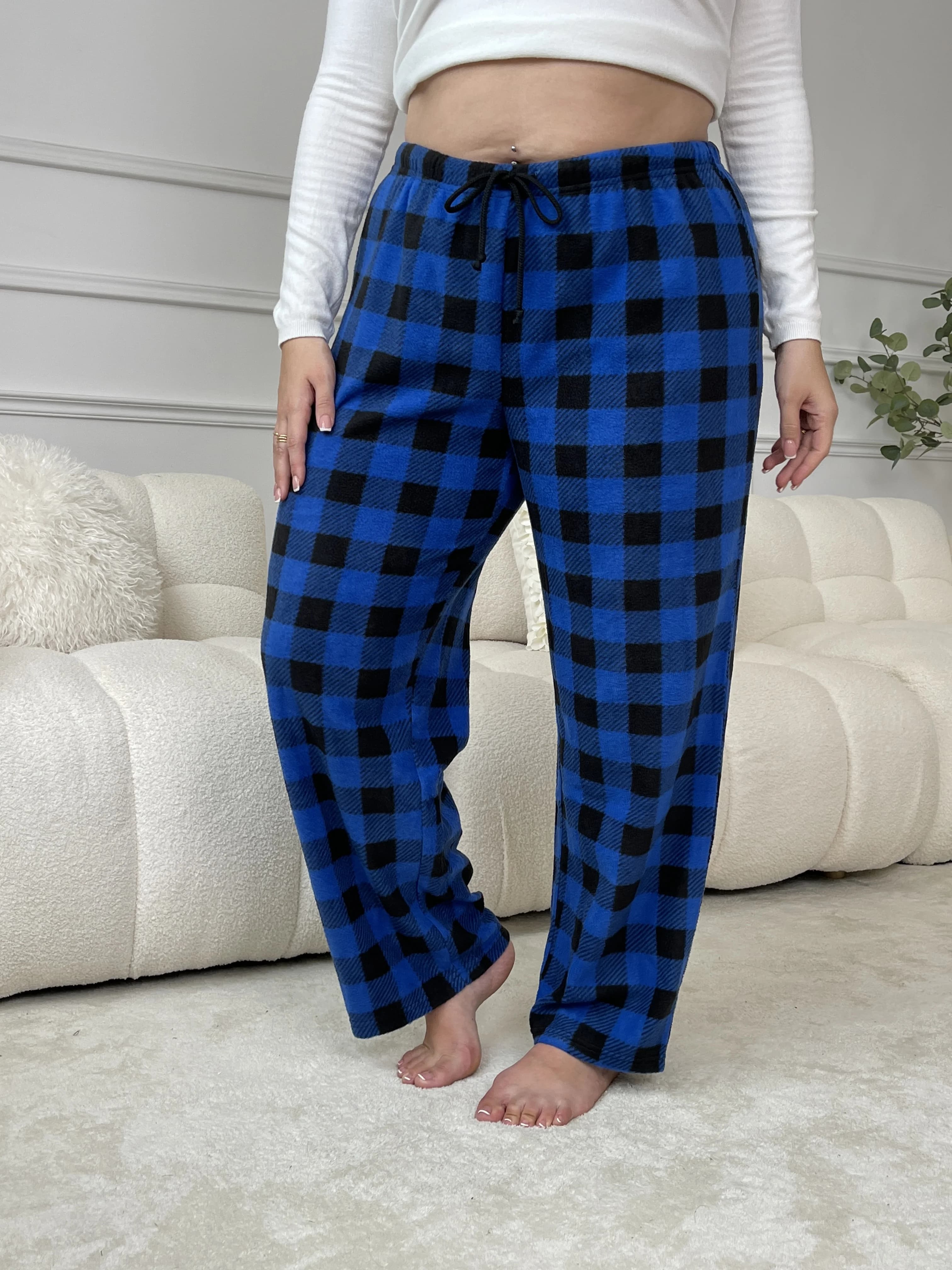 Pantalon de pyjama de Noël pour femmes grandes tailles, en polaire, à carreaux, ultra doux, conforta