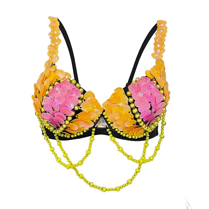 Soutien-gorge de danse du ventre scintillant personnalisé, pôle de discothèque, spectacle sur scène,