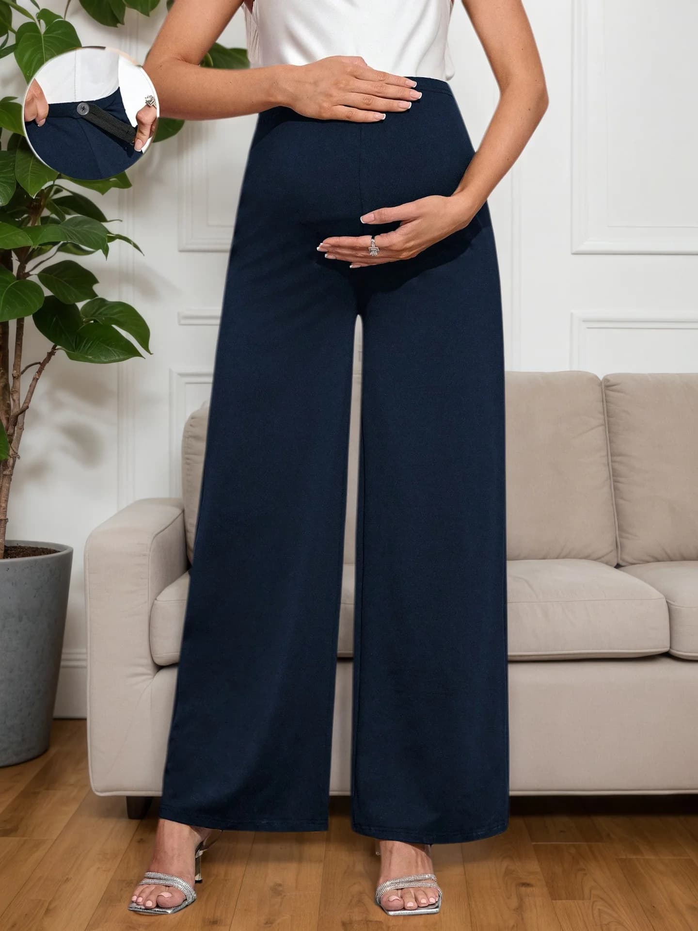Pantalon de grossesse à jambes larges, décontracté, avec soutien abdominal, pour le printemps et l'a