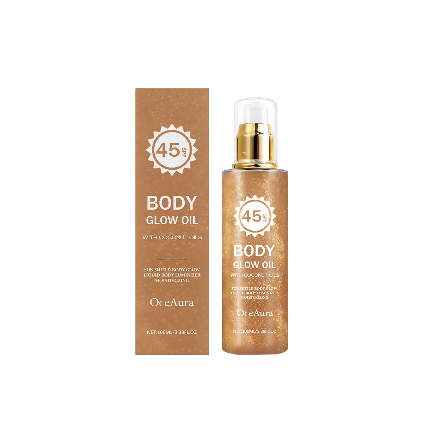 Huile Corporelle Scintillante à la Noix de Coco avec Protection Solaire UV, Huiles Solaire Légères e