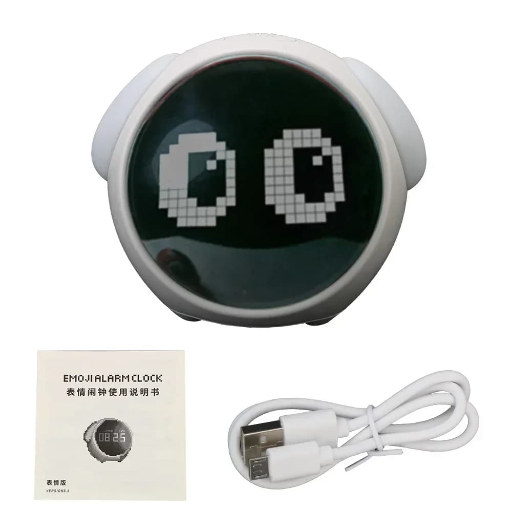 Réveil numérique Emoji mignon avec fonction Snooze 5 voix, Date, température, horloge 12/24 heures a