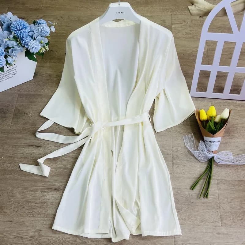 Robe de matin de mariée blanche, ourlet en dentelle, peignoir, Kimono, vêtements de nuit élégants, c