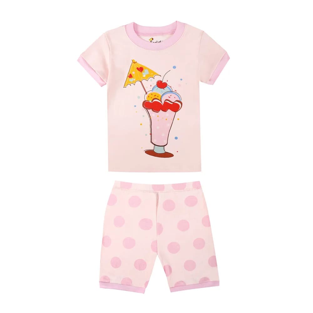 Pyjama court 100% coton pour fille de 2, 3, 4, 5, 6, 7 et 8 ans, ensemble rose pour enfants, pyjama 