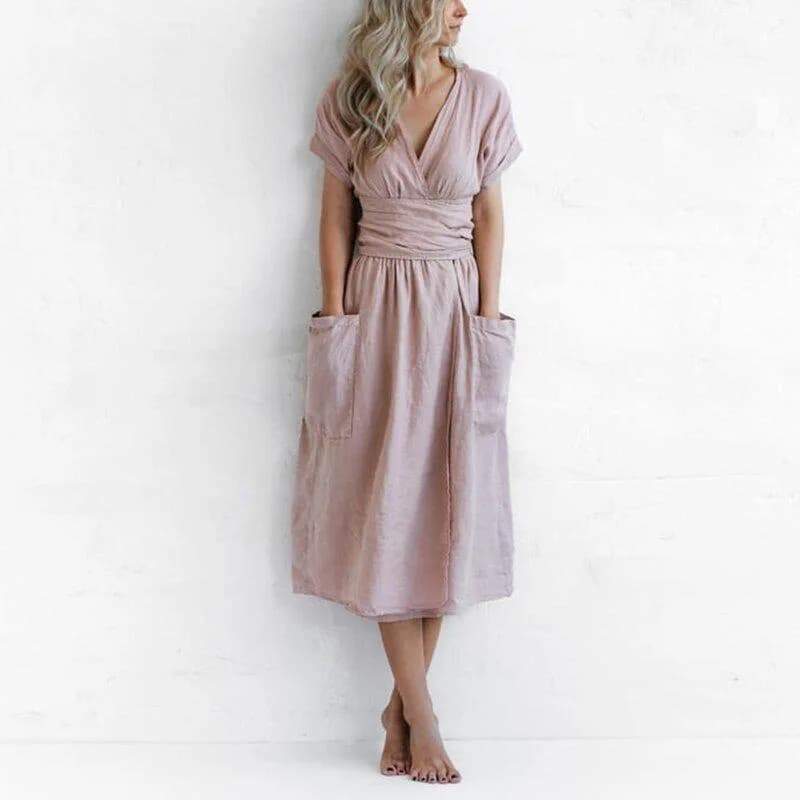 NHKDS.co.jp-Robe de nuit en coton et lin pour femmes, vêtements pour la maison, poches décontractées