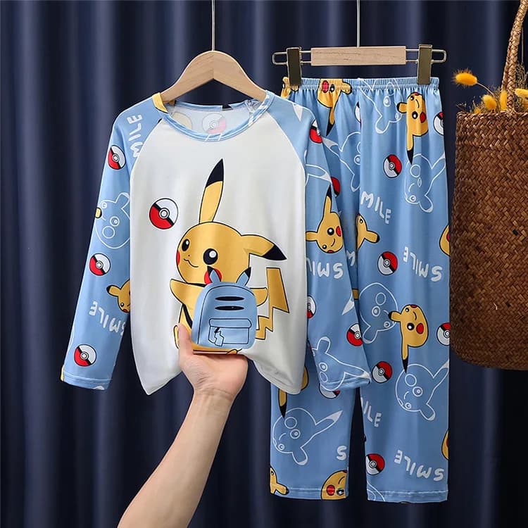 Pyjama Pikachu pour garçons, 2 pièces, haut + pantalon à manches longues, vêtements de nuit pour enf