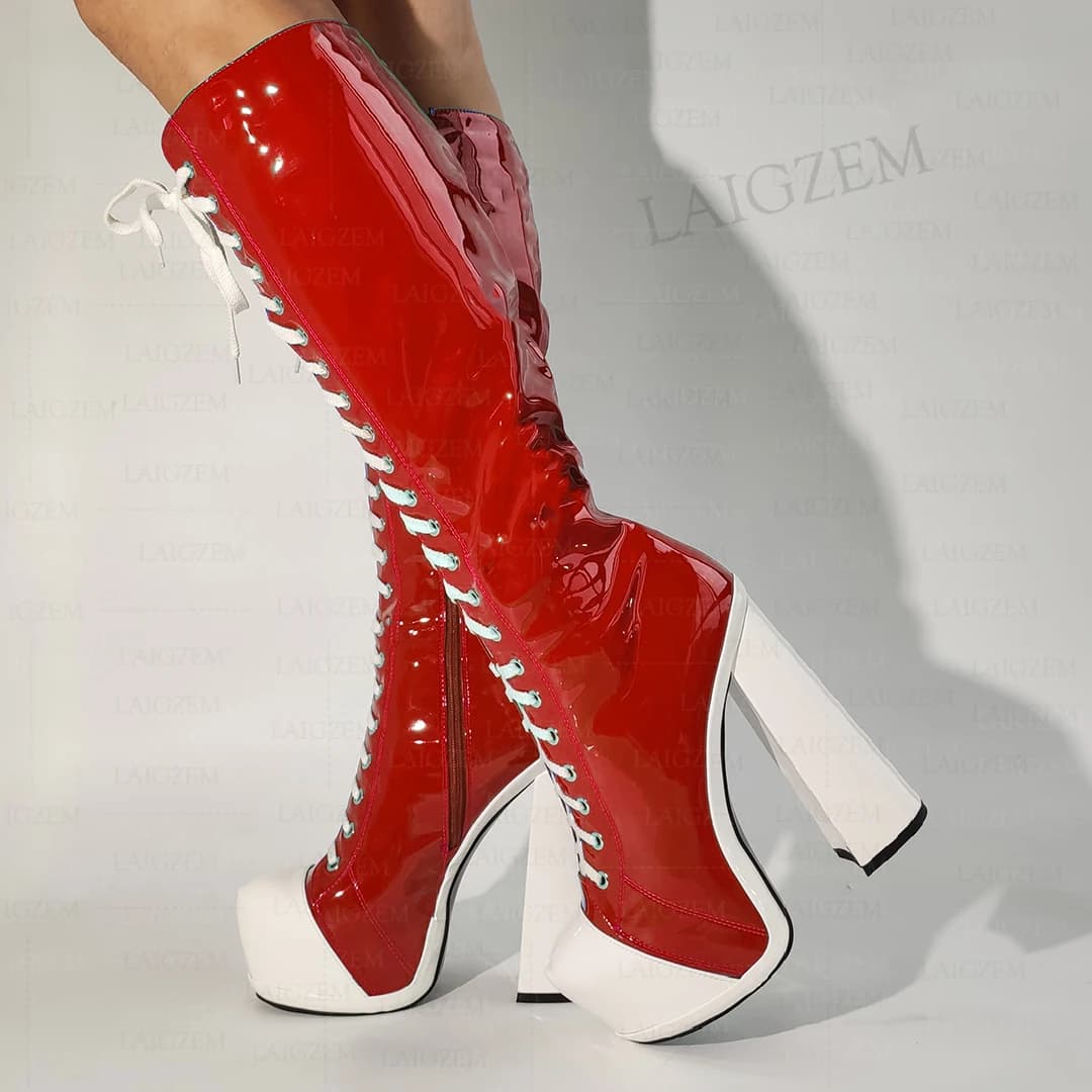 BERZIMER – bottes hautes à plateforme avec fermeture éclair latérale, talons hauts épais, chaussures