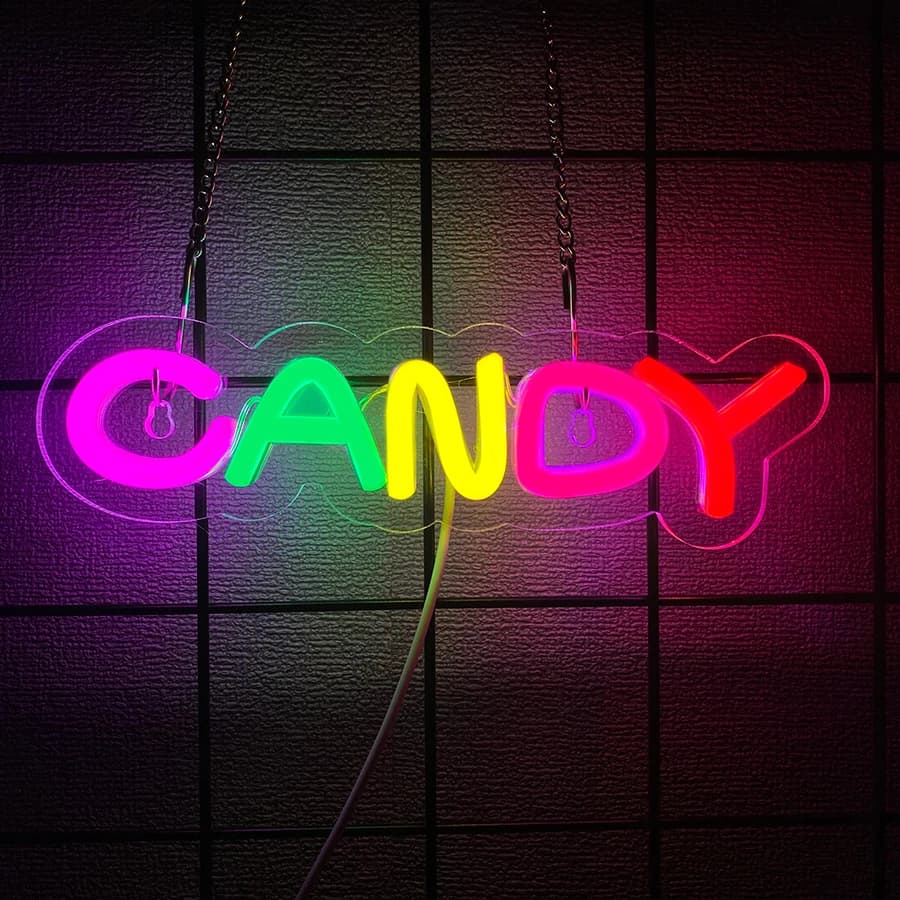 Enseigne néon en forme de bonbons pour décoration murale, enseigne lumineuse pour décoration de conf