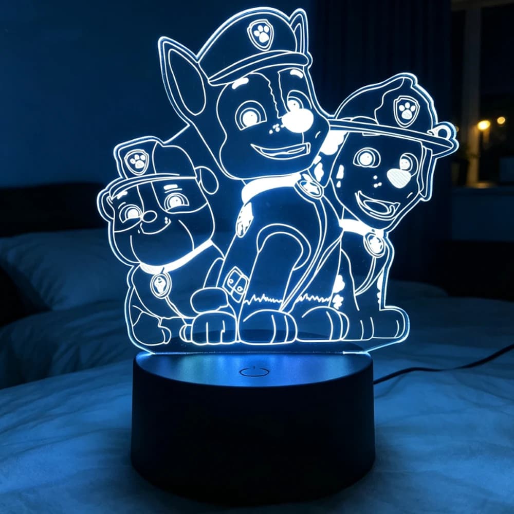 Veilleuse 3D Dog Patrol à télécommande tactile, 7 couleurs, dégradé automatique, veilleuse LED, déco