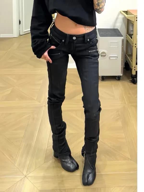 Jeans ajustés à fermeture éclair pour femmes, style Harajuku, sexy, taille basse, denim extensible, 