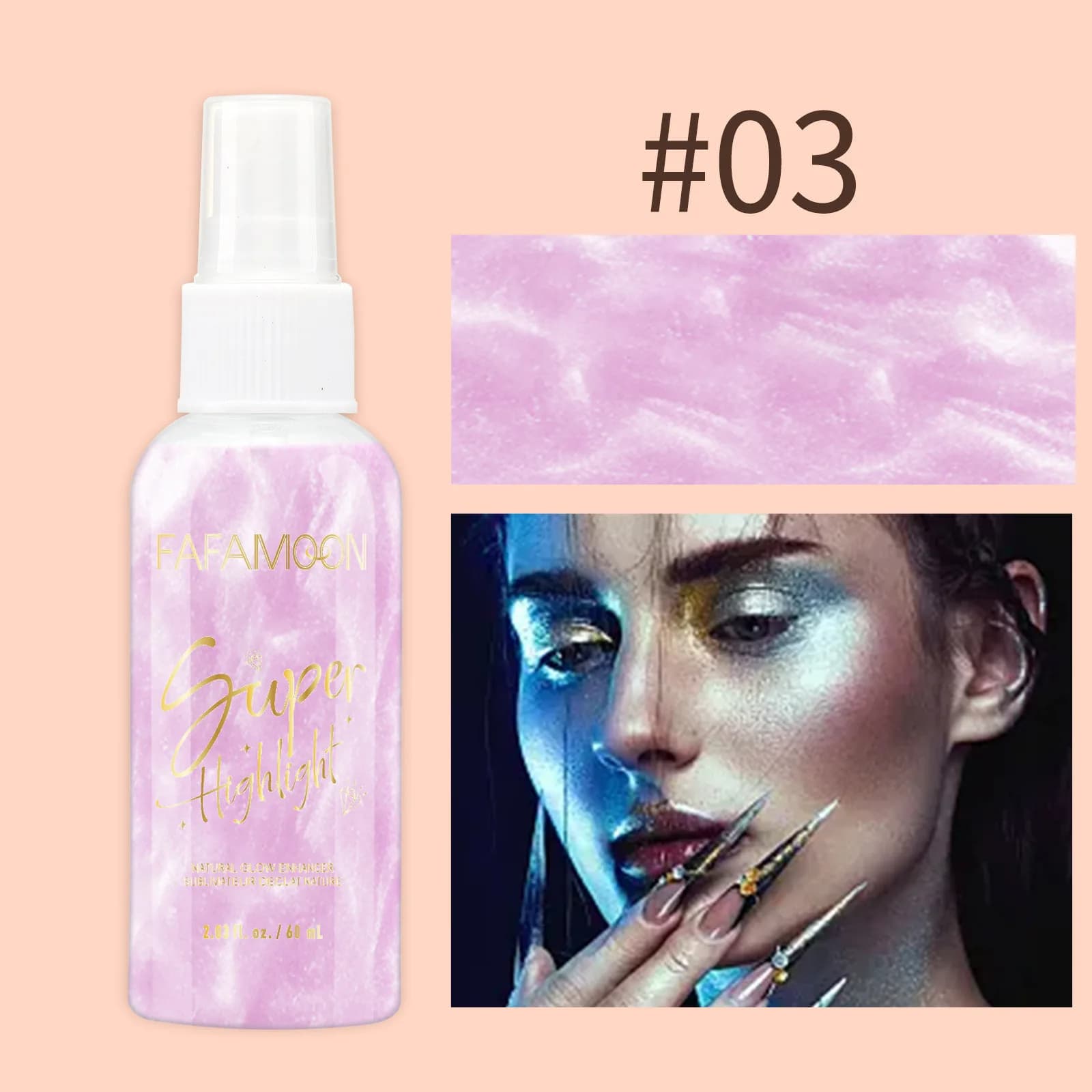 Spray de surbrillance du corps 5 couleurs, poudre de surbrillance dorée imperméable à haute brillanc