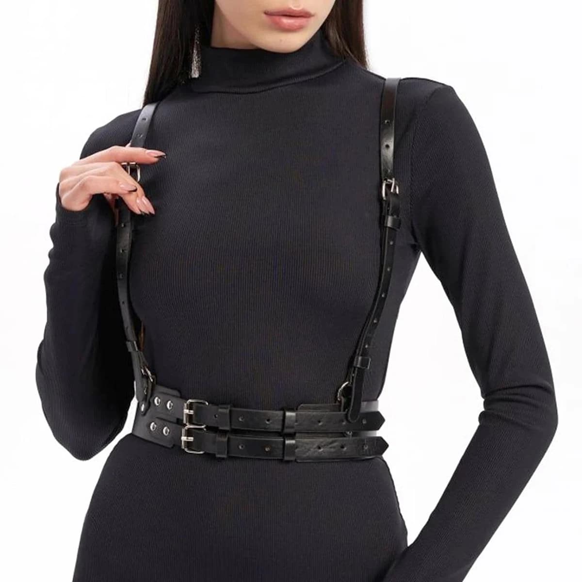 Ceinture décorative Punk pour femmes, Style de rue, ceinture à bretelles réglable, harnais Corset, a