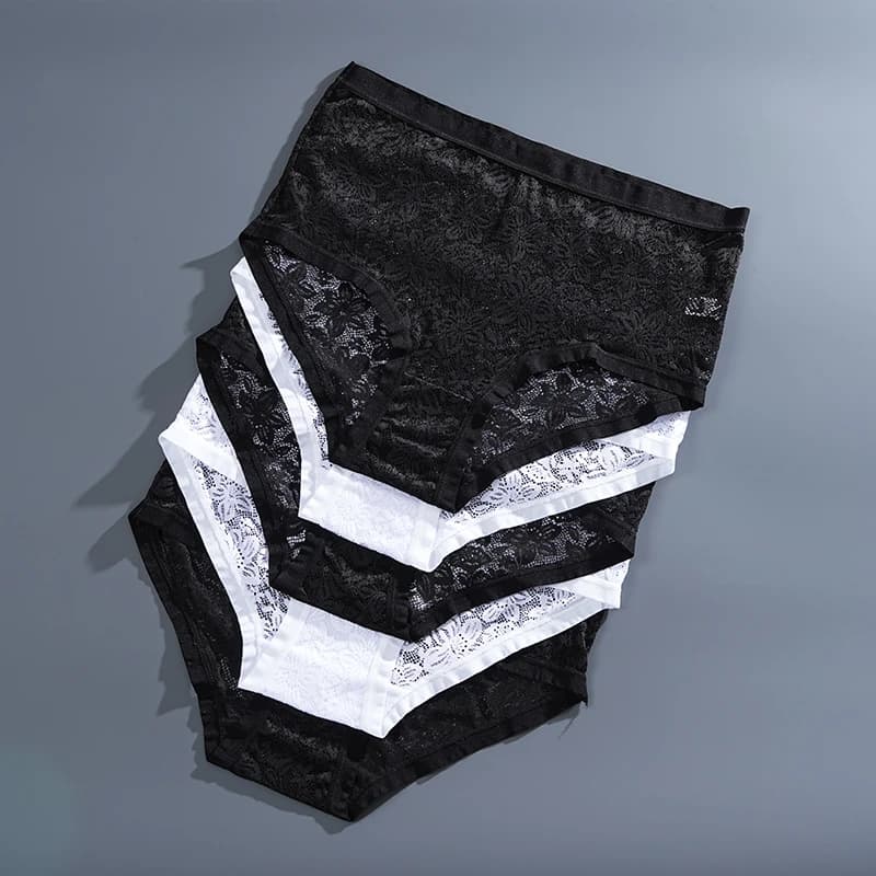 FINETOO 5 pièces culotte en dentelle florale Sexy sous-vêtements respirants transparents femme slips