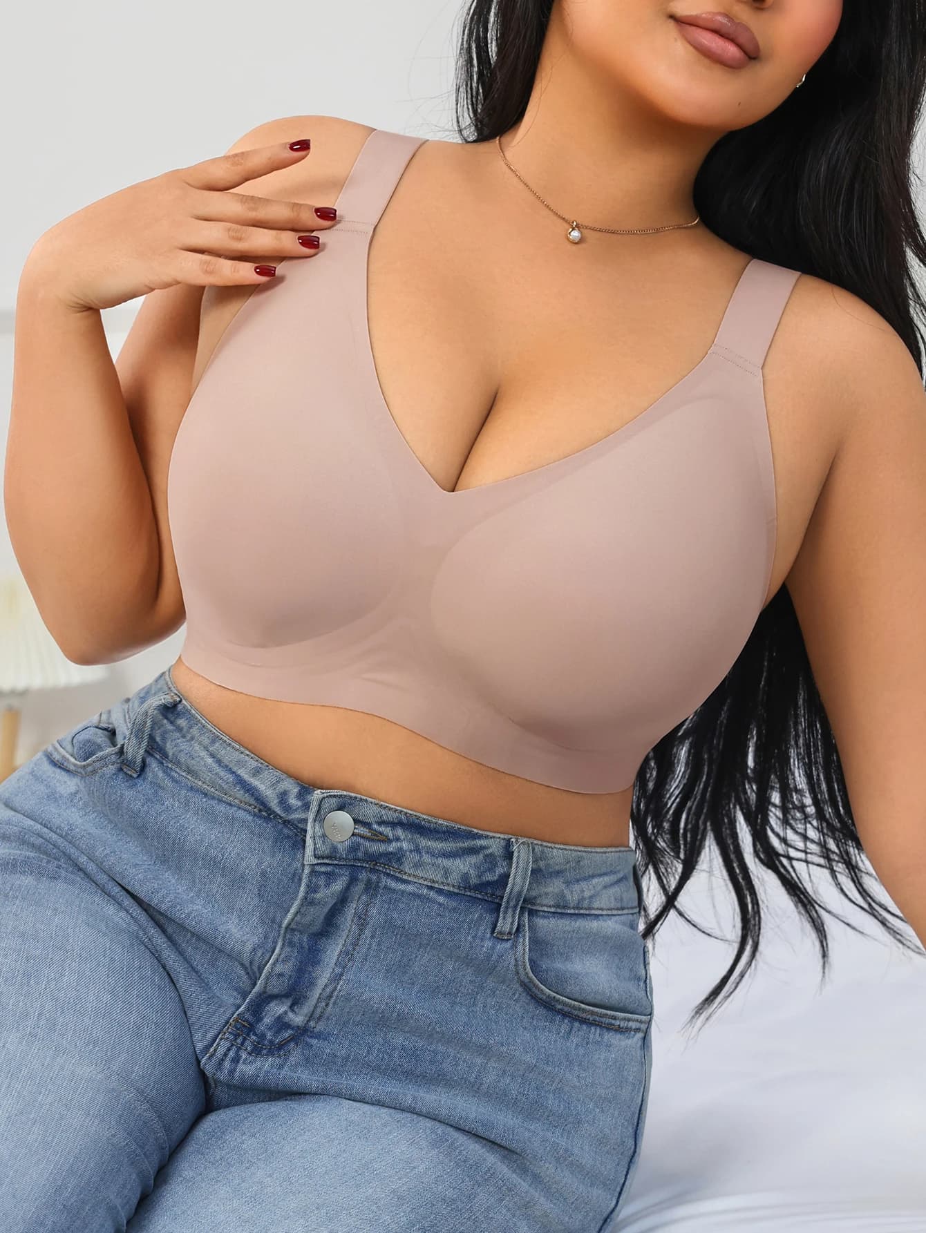 Soutien-gorge grande taille sans couture en gelée de silicone, couleur unie, couvrant entièrement, a