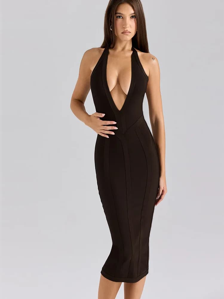 Robe moulante noire sexy de luxe pour femme, nouveau modèle 2026, col halter, dos nu, pour soirée, c