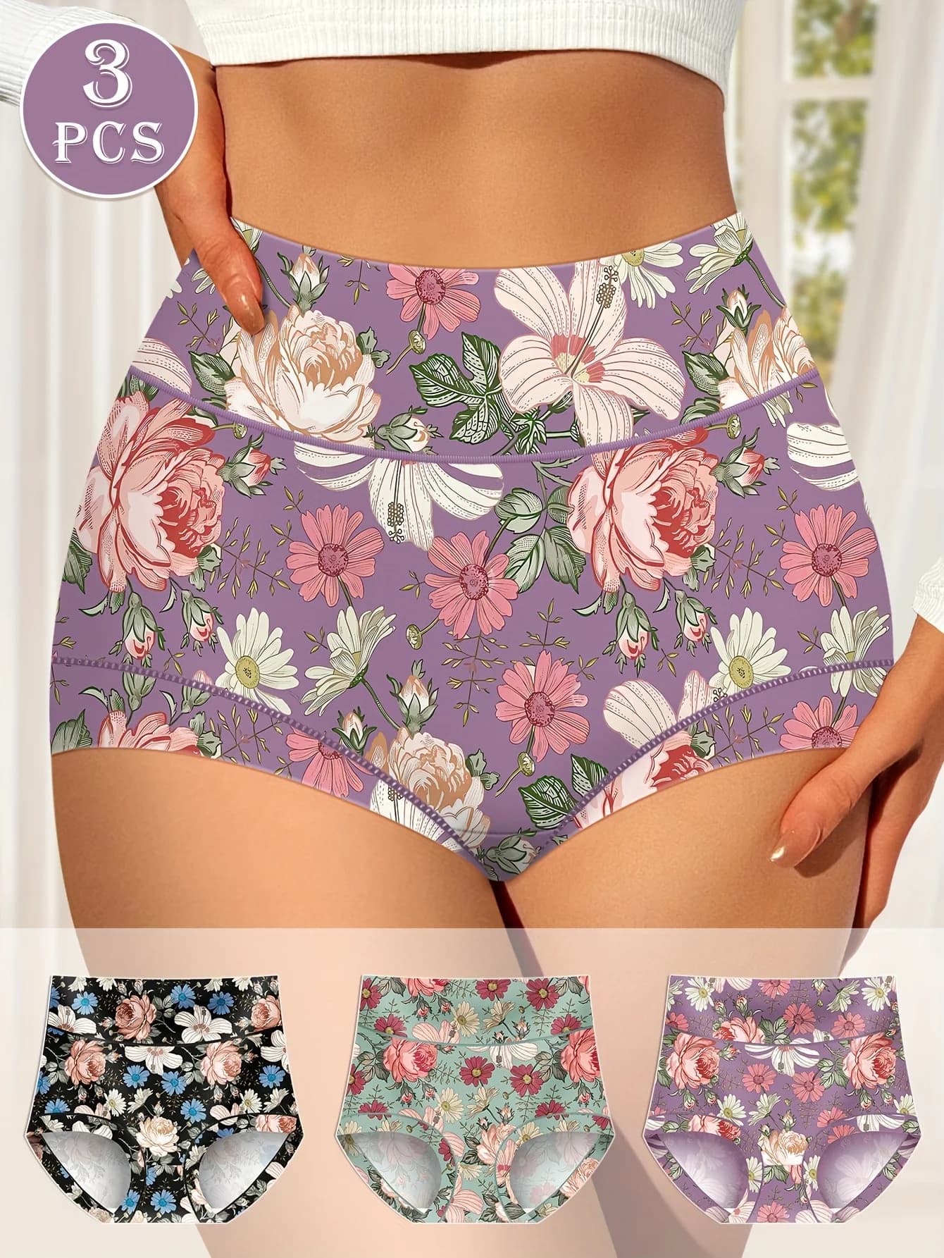 3 pièces culottes taille haute culottes pour femmes serrage du ventre et levage des hanches motifs i