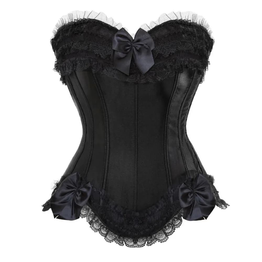 Femmes Sexy Satin surbuste Corset à lacets Corsets Bustiers haut gothique dames Halloween grande tai