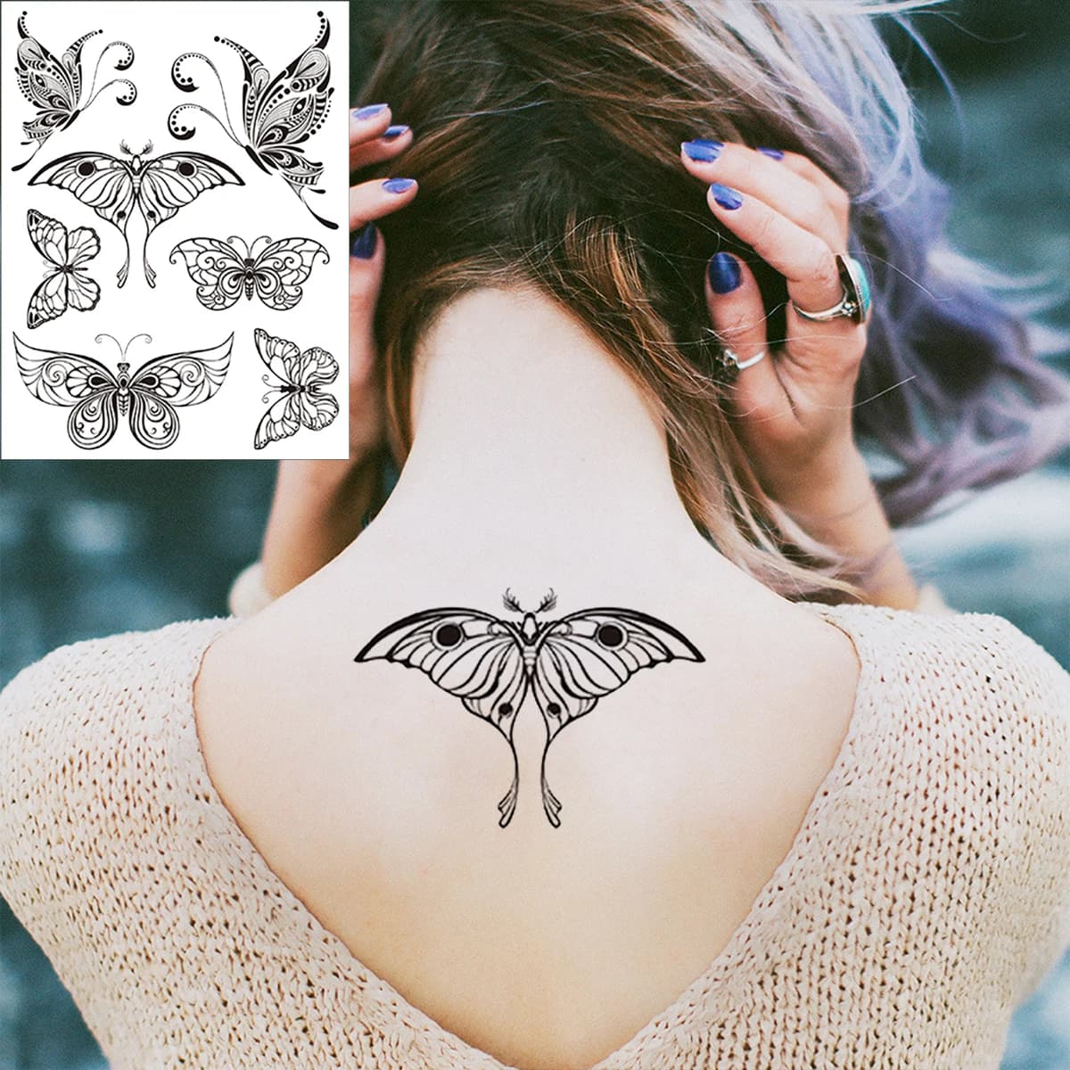 Autocollants de tatouage temporaire imperméables Mandala dentelle main doigt mariage blanc faux tato