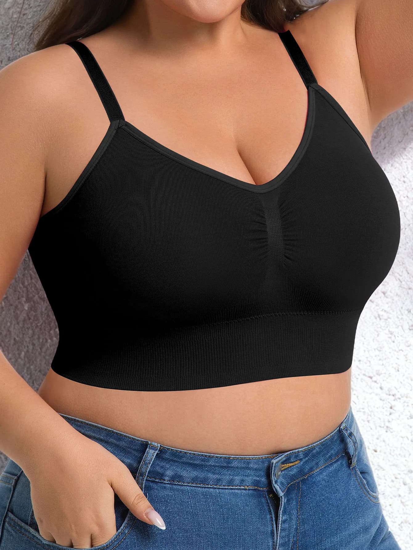 Soutien-gorge de sport pour femme grande taille, avec design froncé sur le devant, sans armatures, c