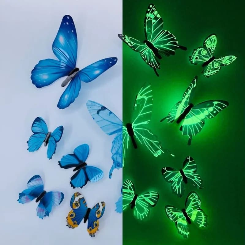 Autocollant mural créatif papillon lumineux 3D, 12 pièces, à la mode, pour bricolage, Art mural mode