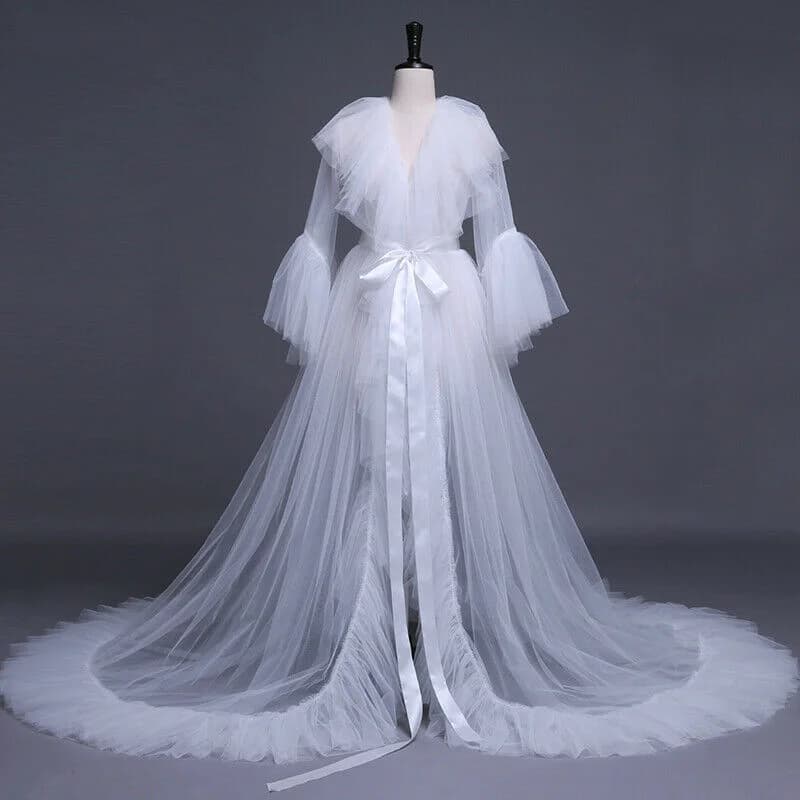 Chemise de nuit élégante en maille pour femmes, longueur au sol, robe kimono en tulle transparent av