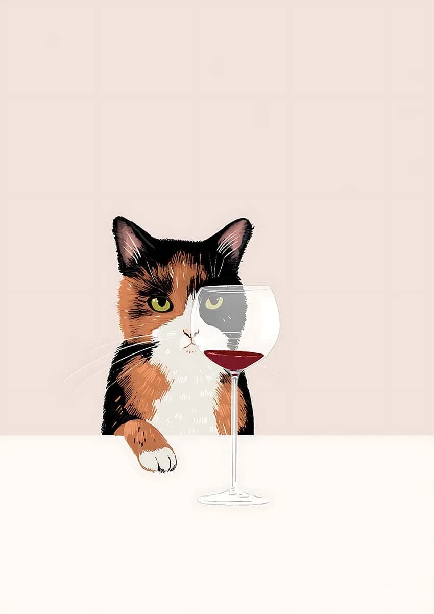 Affiche drôle de chats noirs et blancs, vin rouge, peinture sur toile, art mural amoureux des chats,