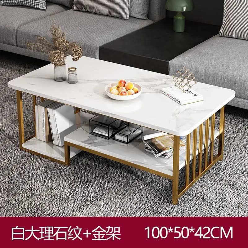 Table basse en métal à 2 niveaux, style moderne, imitation marbre blanc, table basse en bois pour sa