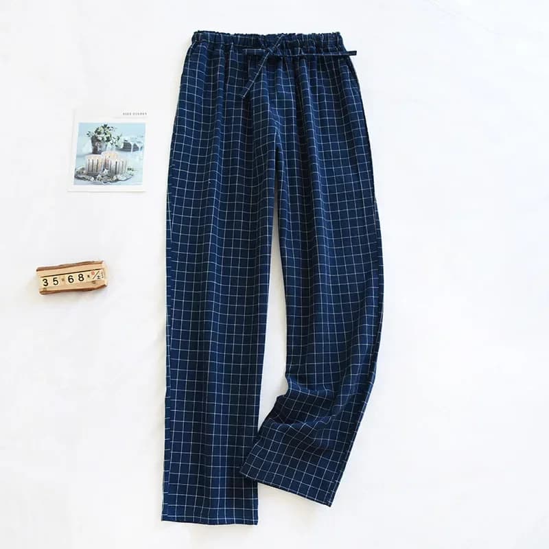 Pantalon de pyjama en coton pour femmes, pantalon de maison, à carreaux, taille élastique, cravate, 