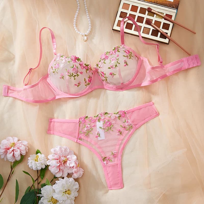 Lingerie en dentelle transparente brodée pour femmes, sous-vêtements sexy, ensemble de culottes dégr