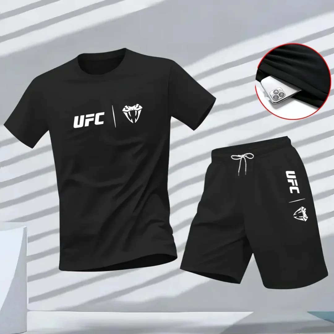Ensemble t-shirt à manches courtes et short à séchage rapide pour homme avec logo UFC, tenue de spor