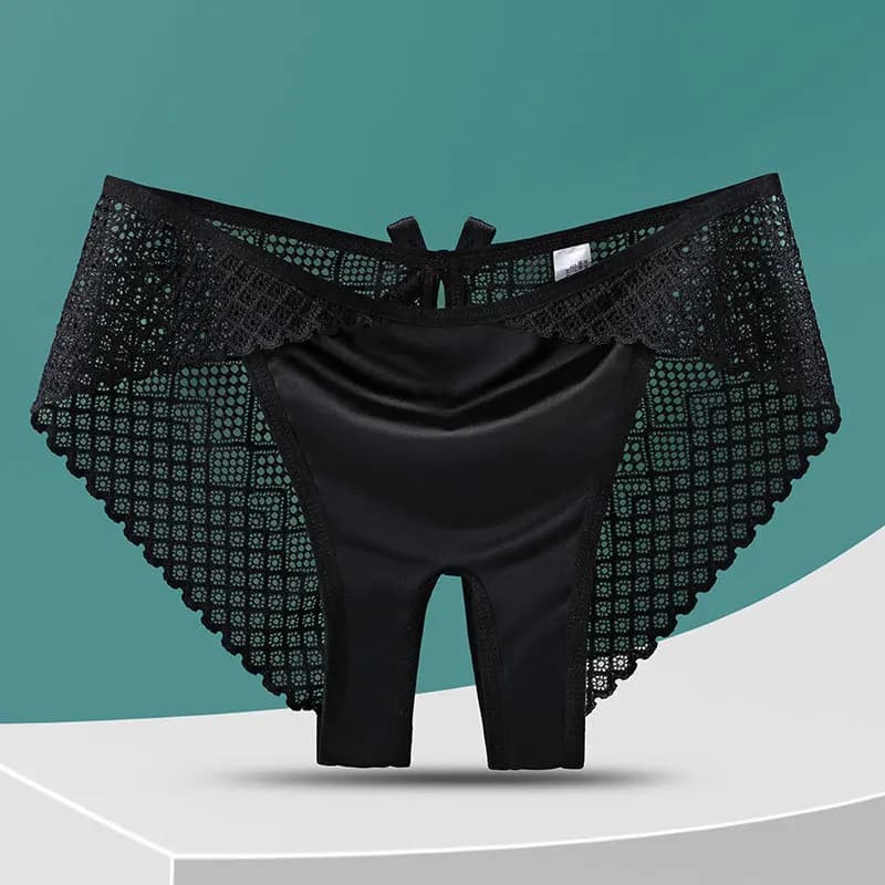 Sous-vêtements Sexy à entrejambe ouvert pour femmes, culotte taille basse, haute élasticité, nœud aj