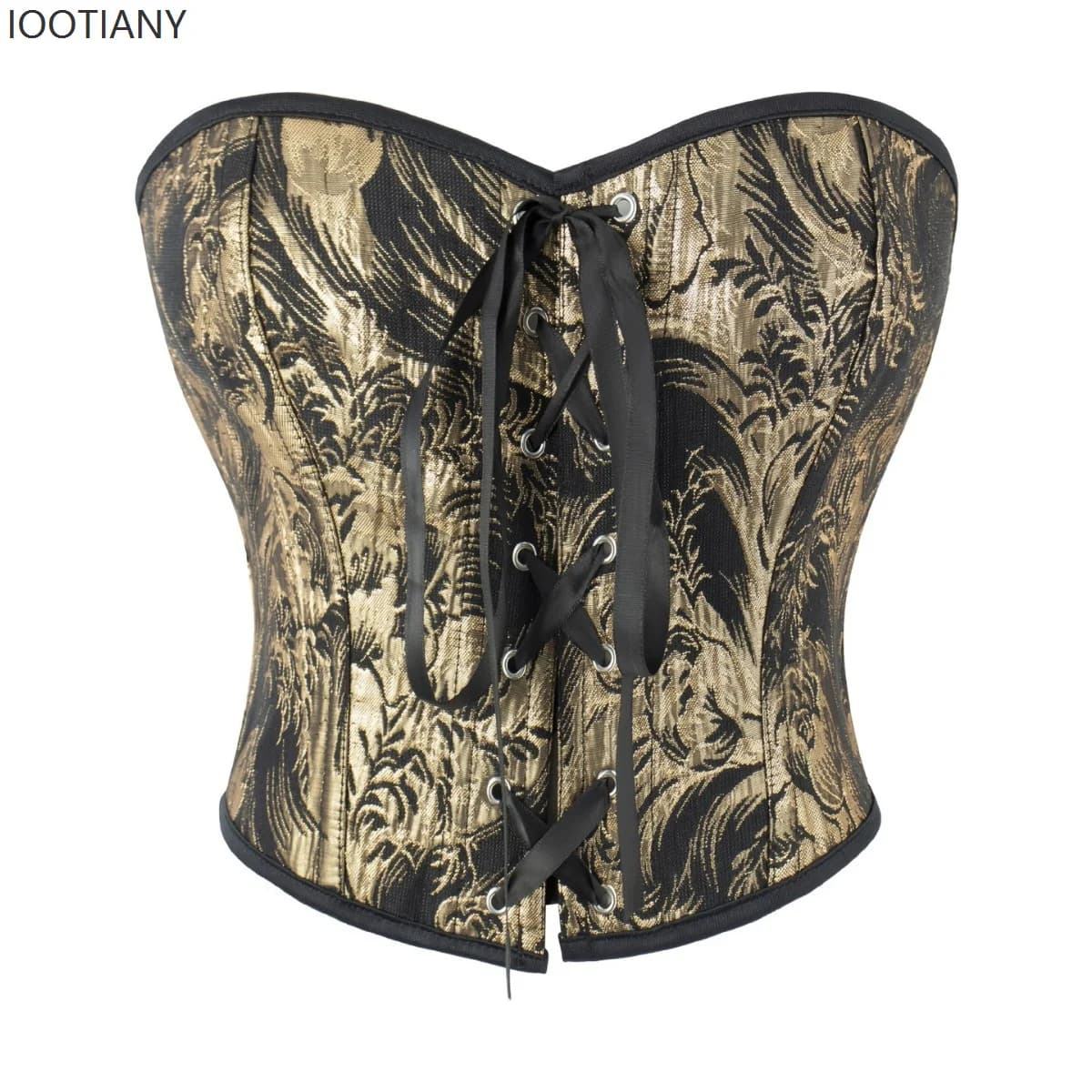 IOOTIANY mode Sexy femmes gothique Corset noir or à lacets Vintage imprimé fleuri Corset Shapewear g