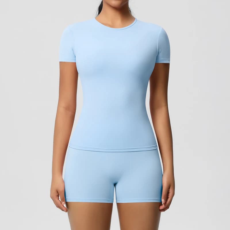 Ensemble d'entraînement de Yoga couleur chair, T-Shirt élastique à manches courtes, Short de Compres