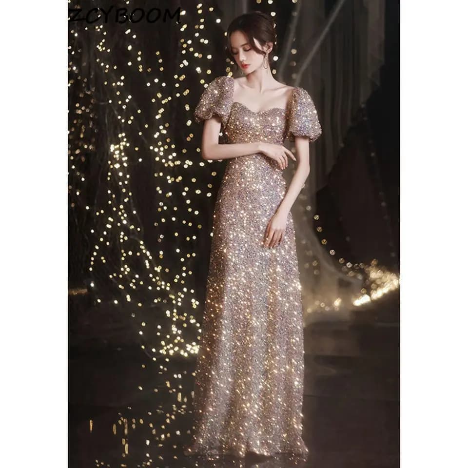 Robes de soirée personnalisées 2026 en sequins champagne pour femmes, robes de soirée formelles, ves