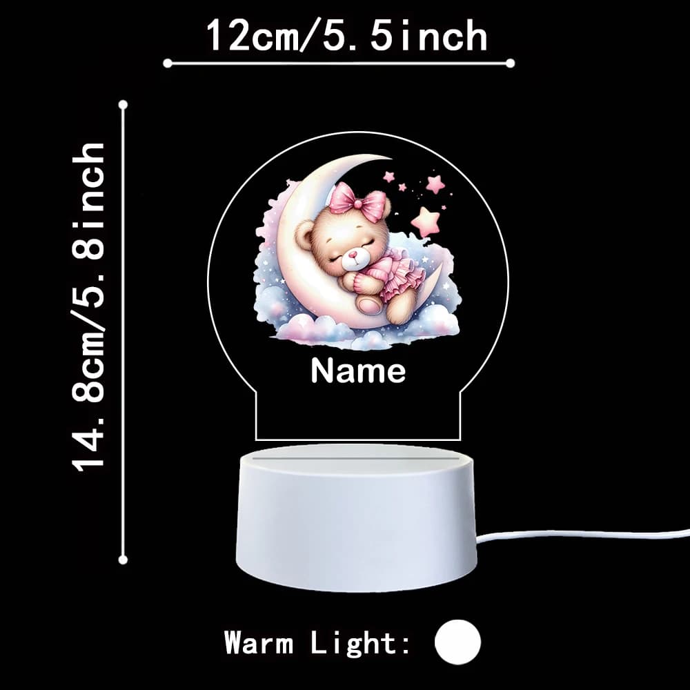 1Pc belle nom personnalisé petit ours dormir 3D lumière Illusion LED veilleuse pour chambre décor lu