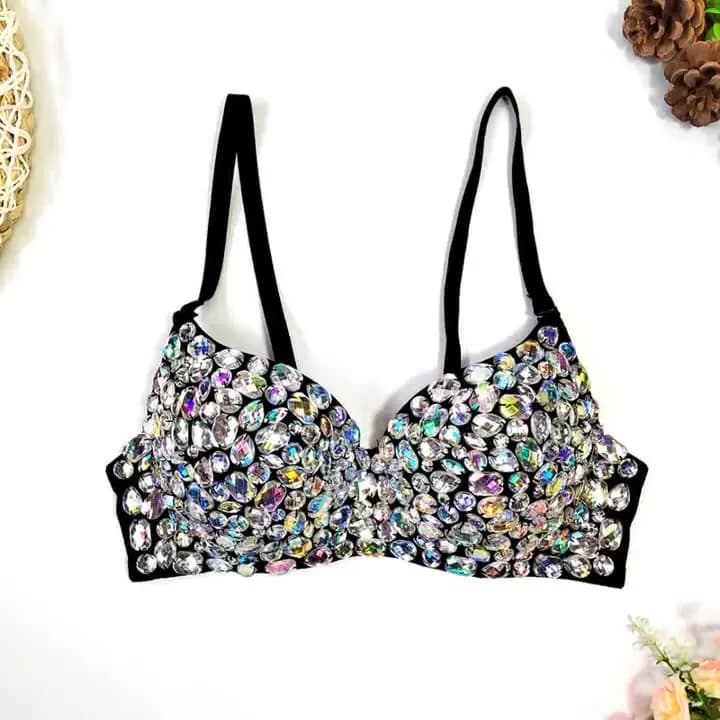 Femmes Bling Bling Performance Costume soutien-gorge acrylique strass Bustier Sexy perles Corset bri