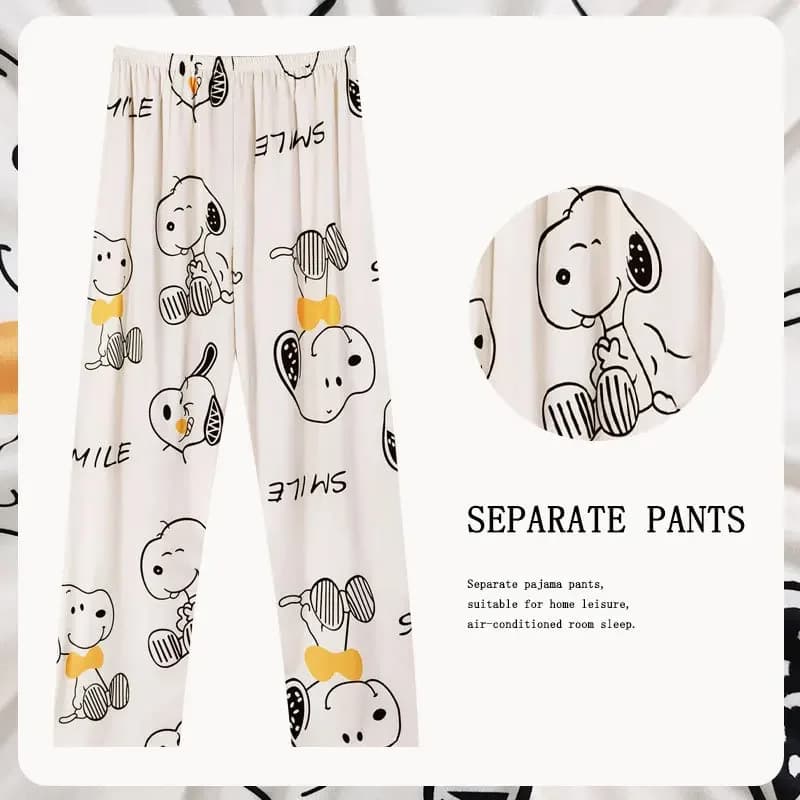 Ensemble pyjama 3 pièces Peanuts Snoopy pour femme, imprimé intégral dessin animé, chemise à manches