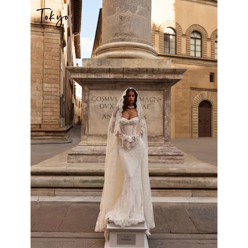 Robe de mariée sirène Tokyo, style corset, coupe trompette, vintage de luxe, avec voile, pour cérémo