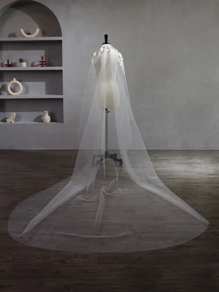 Voile de mariée long et élégant de 3 m avec appliques et perles, voile de mariée avec peigne