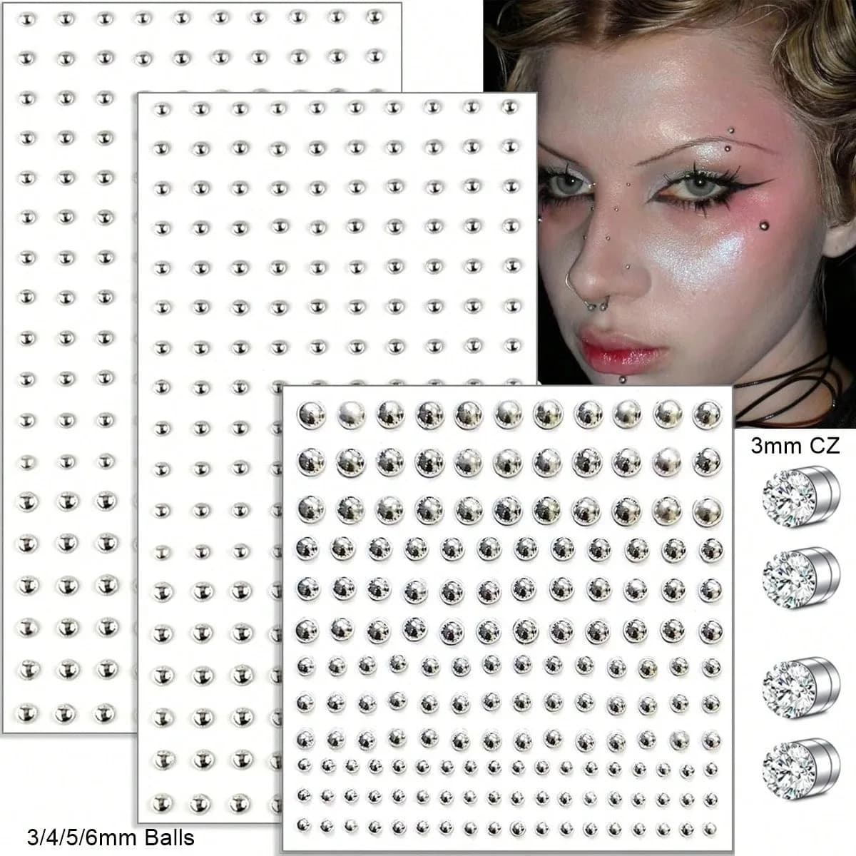 Faux bijoux de perçage, faux clou de nez, anneau de lèvre, fausse boucle d'oreille, faux anneau de s