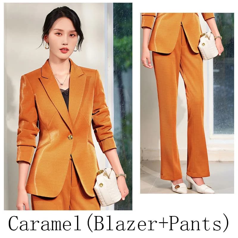 Ensemble 2 pièces pantalon et blazer à manches longues pour femme, tenue de bureau, vert, rouge, sur