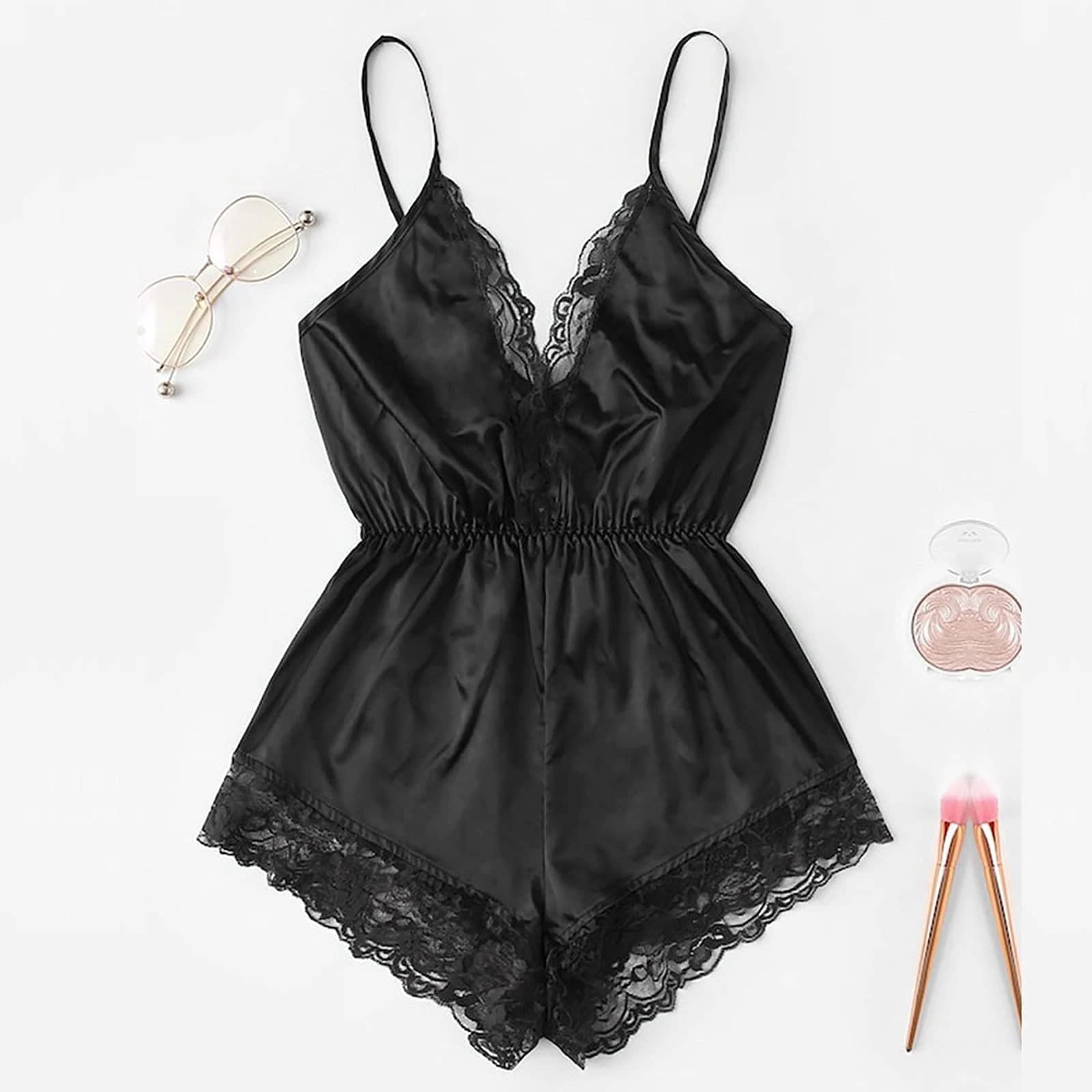 Combinaison sexy en dentelle à col en V profond pour femmes, lingerie féminine, pyjama une pièce, vê
