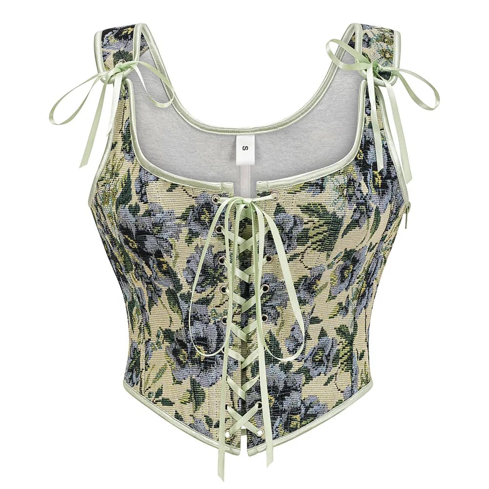 Corset de maintien de la taille à motif floral Renaissance pour femme, à lacets, à baleines, style O