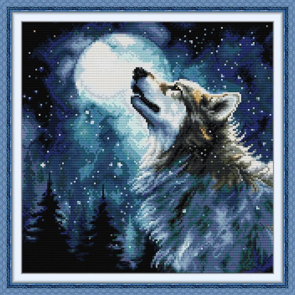 Kit de point de croix Snow Night Wolf King, toile imprimée 14ct 11ct, point de croix, broderie, bric