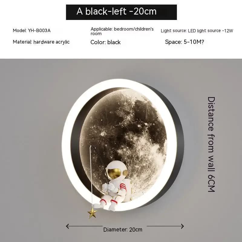 Veilleuses de couchage pour chambre d'enfant, applique murale LED ronde, astronome, lune, dessin ani