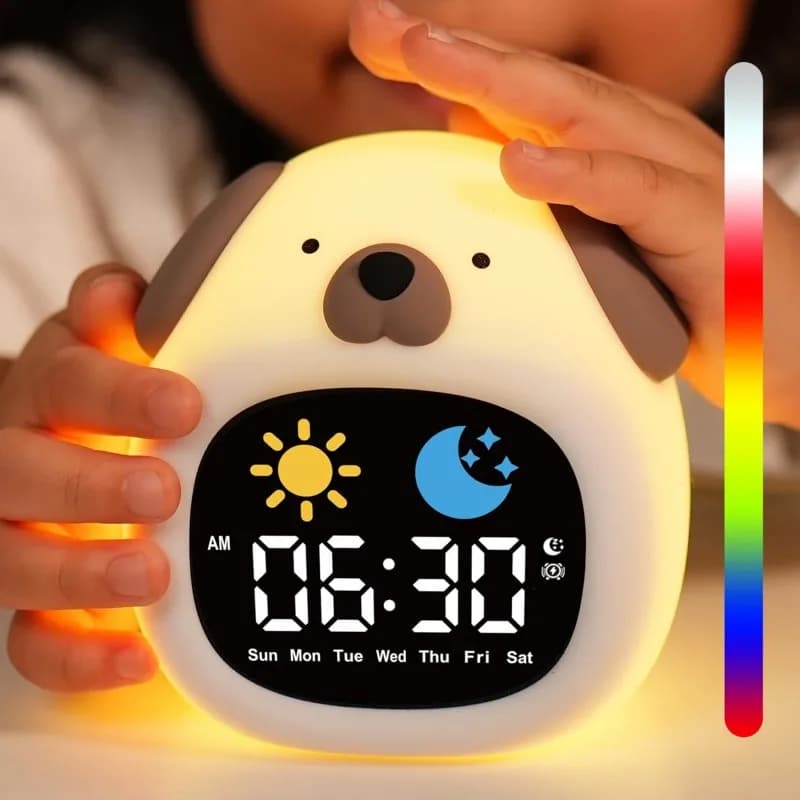 Réveil pour enfants en forme de chiot, horloge d'entraînement au sommeil, veilleuse tactile mignonne