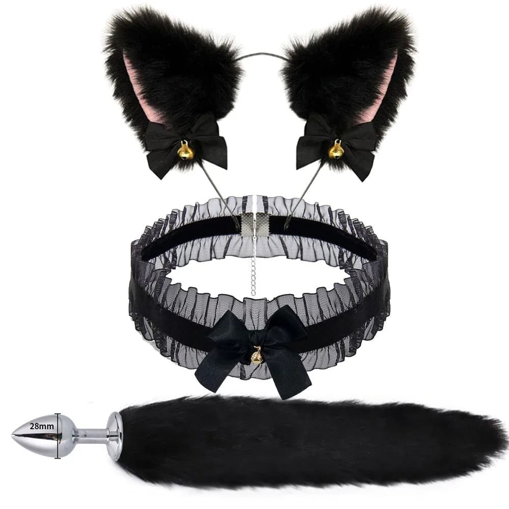 Plug Anal queue de renard mignon, nœud papillon, oreilles de chat douces, bandeaux, collier, Cosplay