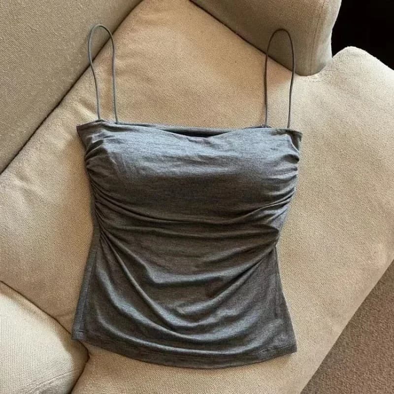 Débardeurs femmes avec soutien-gorge intégré Spaghetti sangle réservoirs pour femme couleur unie déc