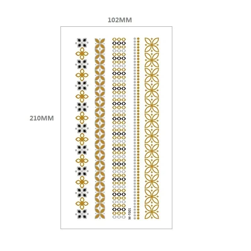 Autocollants de Tatouage Temporaire pour Femme, Faux Henné Étanche, Transfert Temporaire, Or et Arge